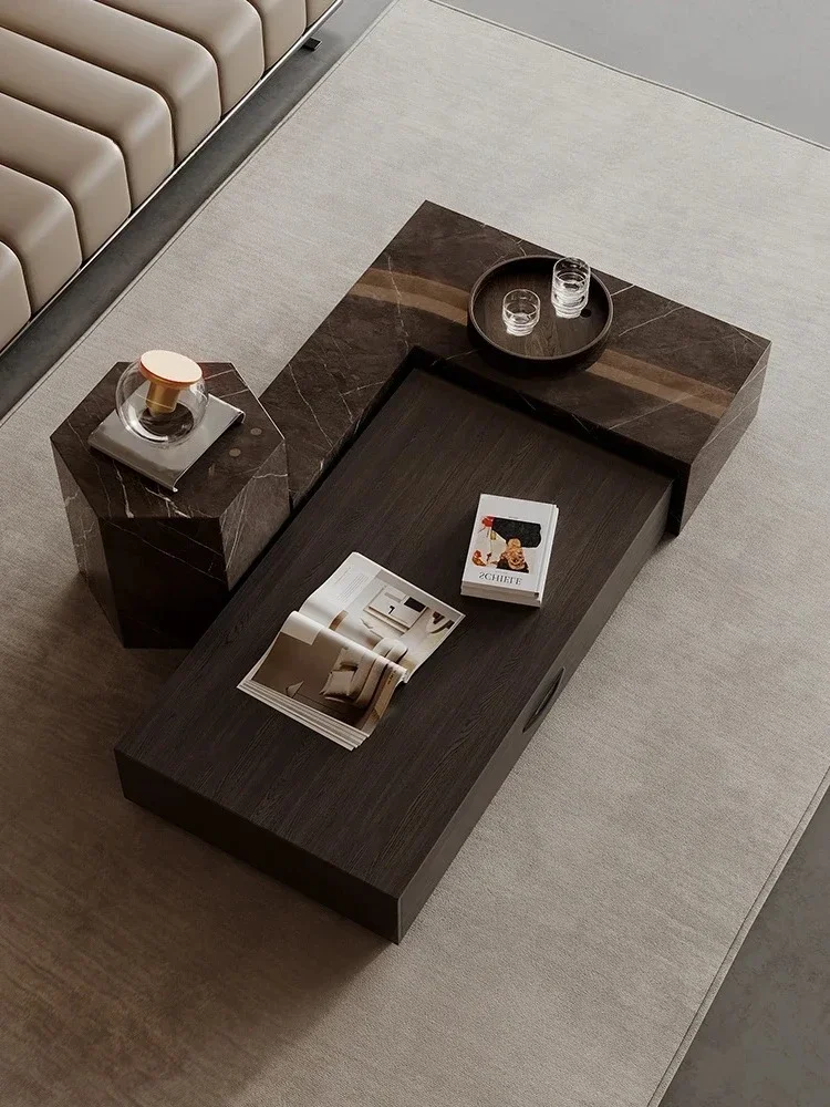 

Natural Marble Size Coffee Table Combined Tea Table Light Luxury Modern Simple Living Room Small Apartment round Silent Style
