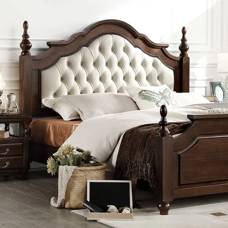 Cama Retro americana de madera maciza, 1,8 metros, dormitorio principal, cama doble, moderna, sencilla, 1,5 metros, bolsa suave de lujo ligera francesa