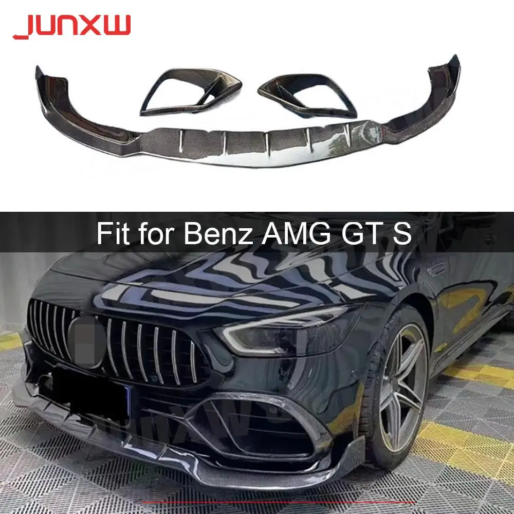 Dry Carbon Fiber Front Bumper Lip Spoiler With Air Vent For Benz AMG GT63 GT63S 4Door 2019-2023 Car Styling