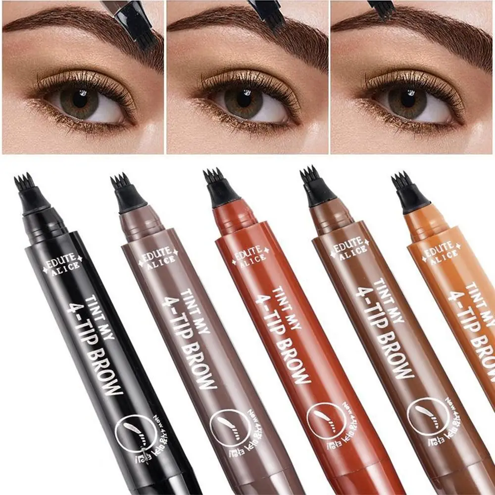 Four-Headed Eyebrow Pencil Waterproof Sweat-Proof Non-Fading Black Brown Liquid Eyebrow Pencil 4-Fork Eyebrow Pencil