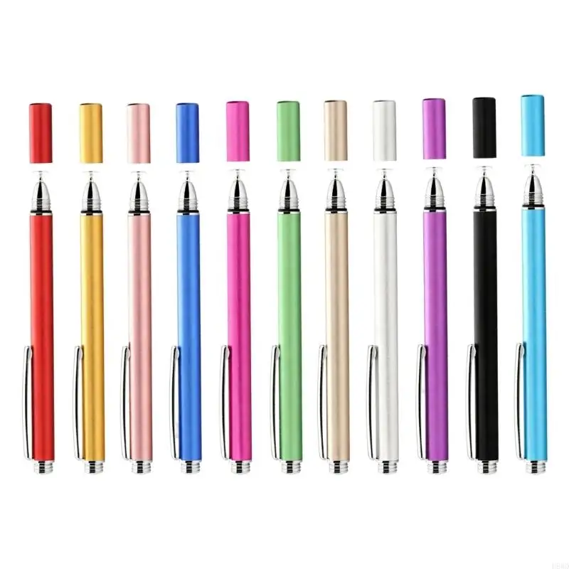 Disc Tip Touch Pen for Phone and Pad Screens, Metal Body with Cap and Pocket Clip for Writing and Screen Navigation H8WD