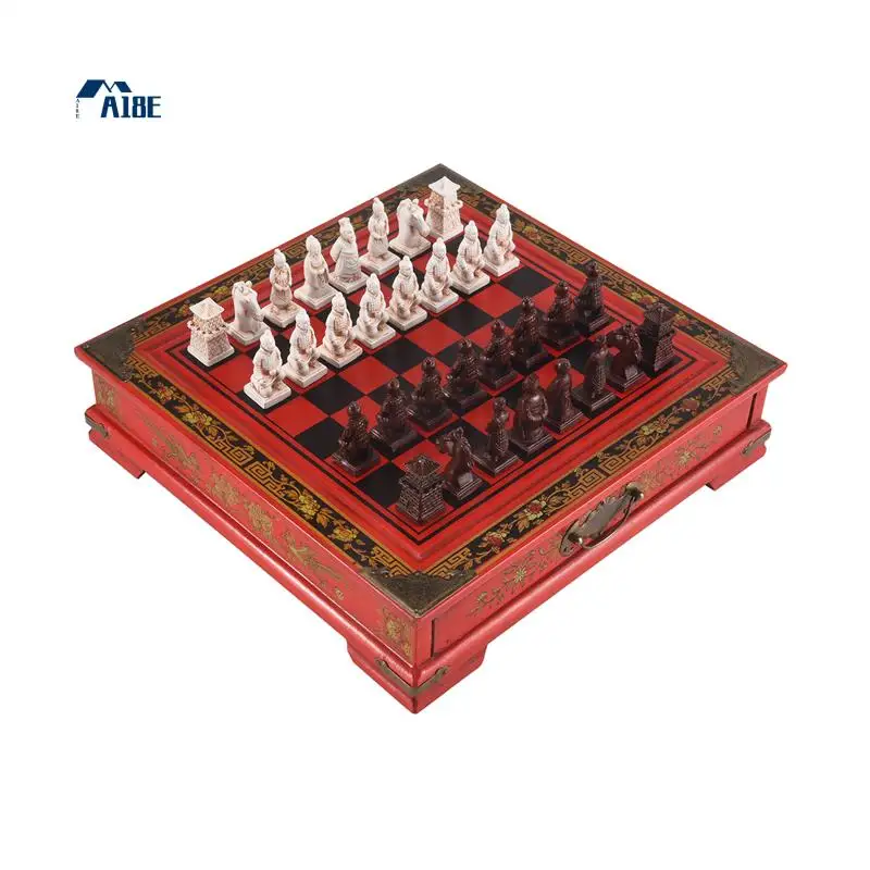 

A18E-деревянные шахматы, китайские ретро-теракотовые воины, шахматы из дерева, старая резьба, шахматная фигура из смолы, подарок премиум-класса на Рождество, день рождения