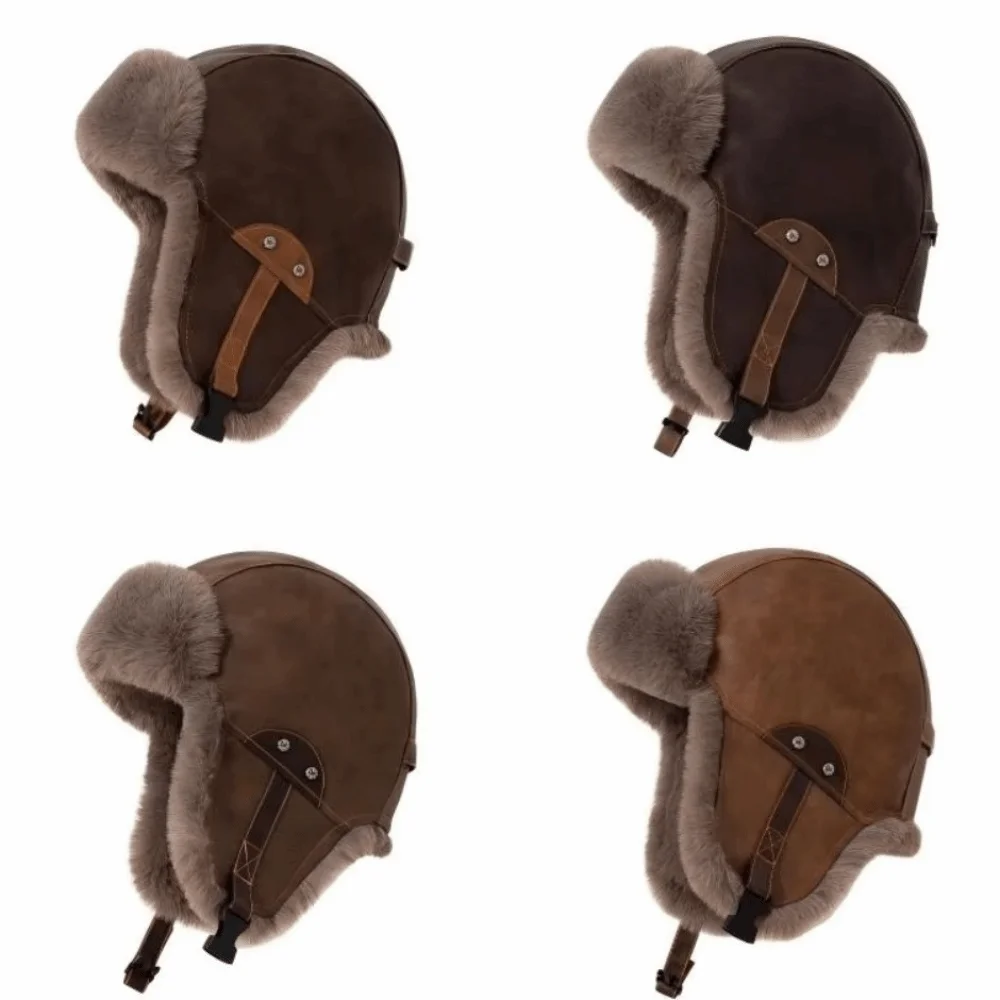 

Мотоциклетная шапка из искусственной кожи в стиле ретро, защита ушей, ветрозащитная шапка-ловушка, утолщенная зимняя теплая шапка пилота