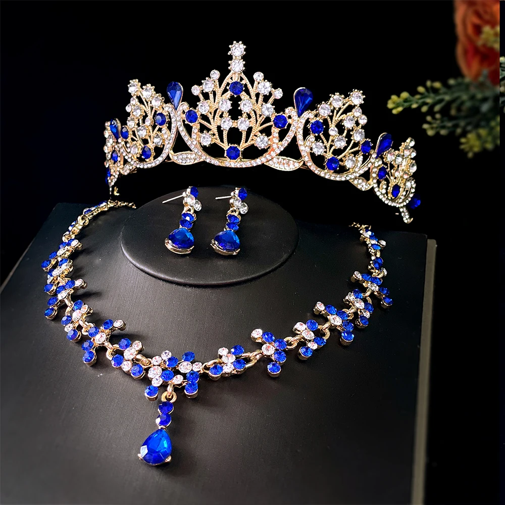Bridal Crown Three Piece Set Wedding Crown Headwear Necklace Earrings Korean Super Fairy Wedding Dress Accessories Wholesale