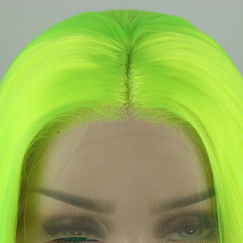 Perruque Lace Front Wig synthétique courte et lisse, perruque Bob, verte, 13x4, haute qualité, fibre de degré de chaleur, raie centrale pour femmes, printemps