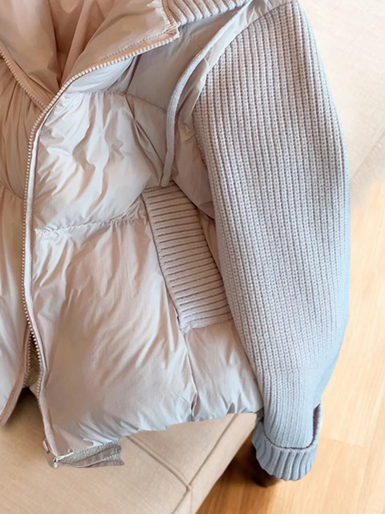 เสื้อโค้ทผ้าฝ้ายผู้หญิง ดีไซน์ต่อผ้า คอสูง ทรงเข้ารูป ซิปหน้า สไตล์เกาหลี สำหรับฤดูหนาว