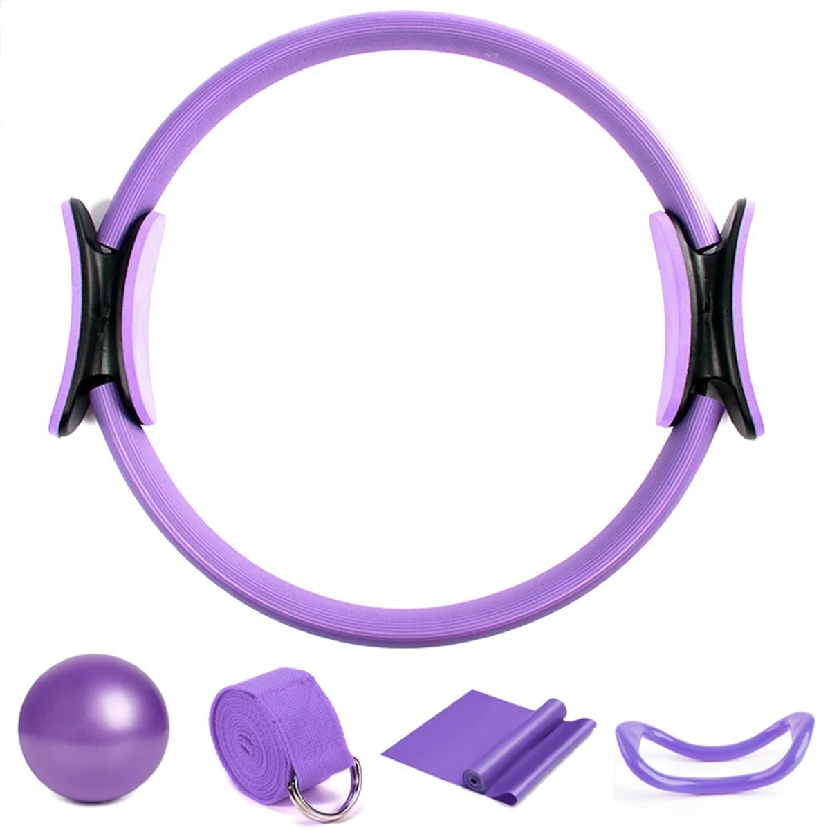 

A89E-Pilates Ring Set, Magic Circle, Explosion-Proof Pilates Mini Ball, High Elastic Resistance Band, Yoga Wheat Tube Ball,A