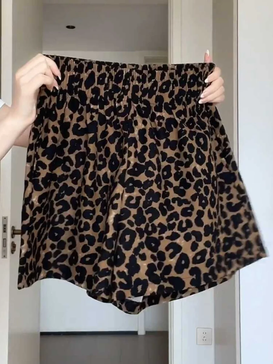 

Женские летние брюки больших размеров с леопардовым принтом, высокой талией, А-силуэтом, широкими штанинами, в американском винтажном стиле, модные, коллекция 2024