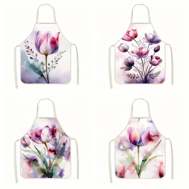 

Фартуки с акварельными тюльпанами. Льняной фартук, подходящий для приготовления пищи на кухне, общения родителей и детей, рисования и других мероприятий.