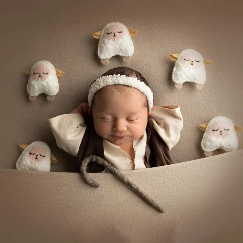 Handmade Wool Sleepy Sheep Newborn Photography Props Accessories Baby Photo Posing Decor Backdrop Infant Shoot Fotografia