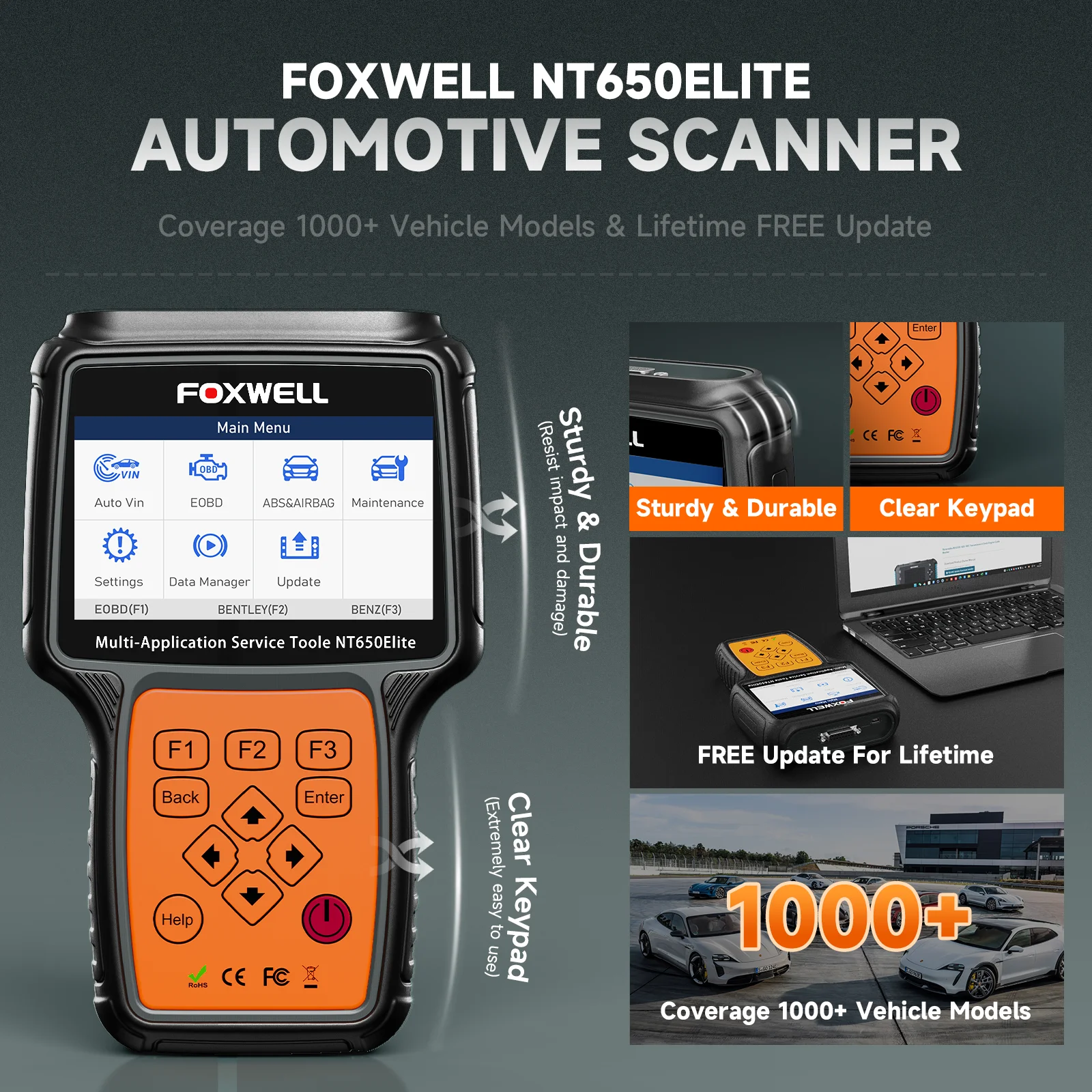 FOXWELL NT650 Elite Skaner samochodowy OBD2 SAS A/F OIL EPB BRT TPS 26+ Reset Profesjonalne narzędzie diagnostyczne samochodów Skaner OBD2