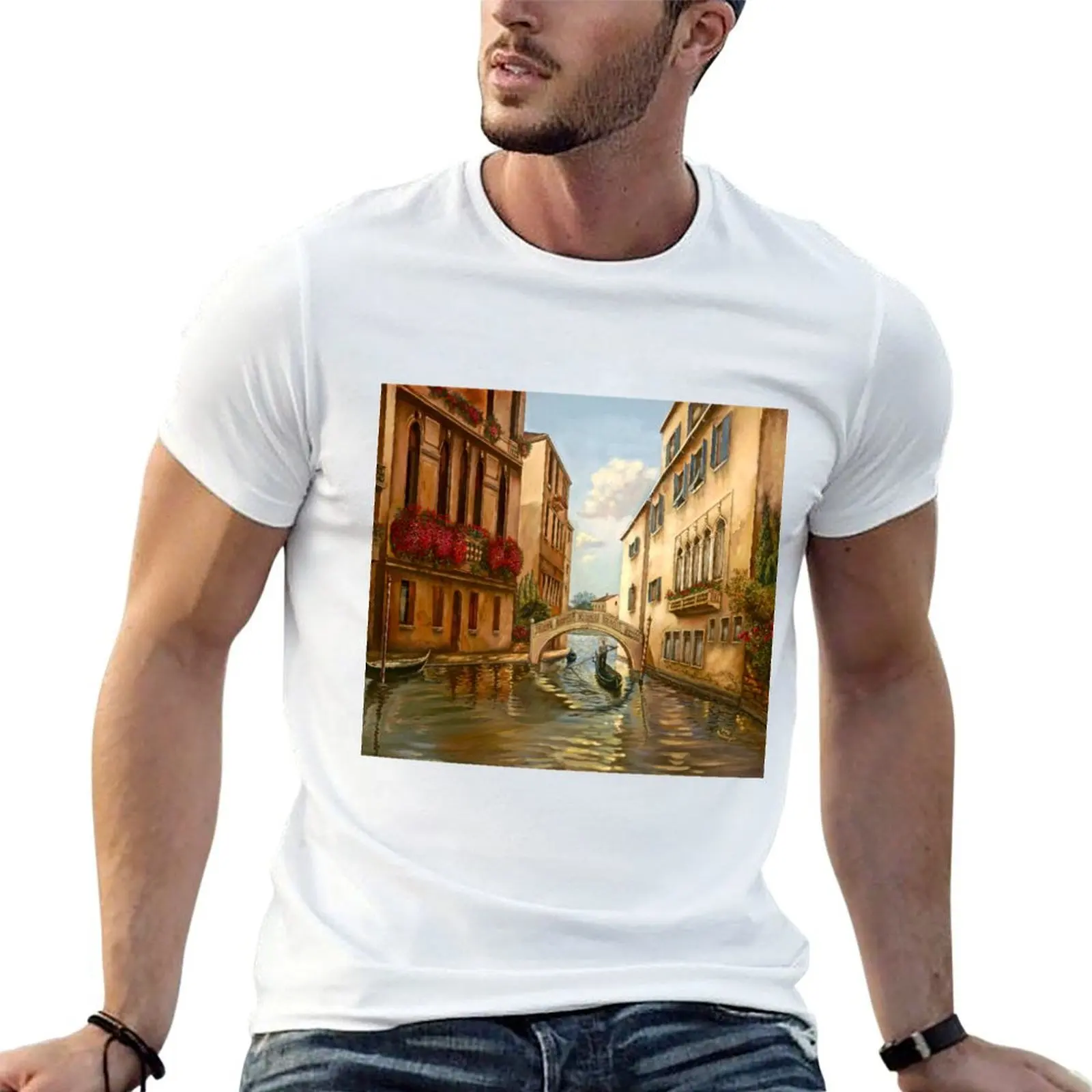 VENICE WITH BRIDGE T-Shirt man t shirt graphic t shirts cotton 100% anime tshirt T-shirt