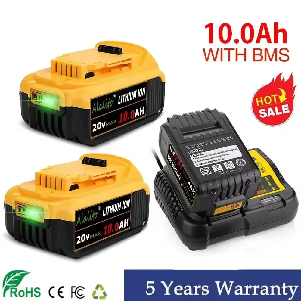 

20V 10.0Ah 10000mAh DCB200 18650 Replacement Li-ion Battery for DeWalt MAX DCB205 DCB201 DCB203 Power Tool Batteries