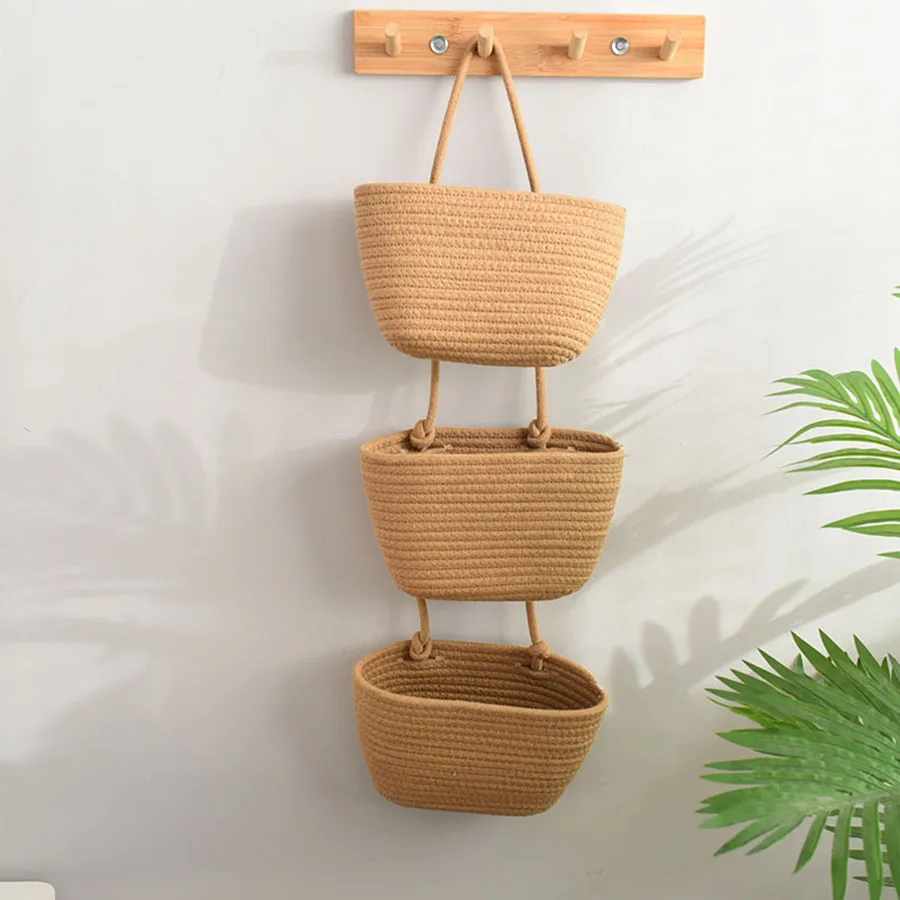 Wall Hanging Storage Basket Cotton Sundries Organizers Storage Basket 3-layer Household Decoration Wall Storage Tool