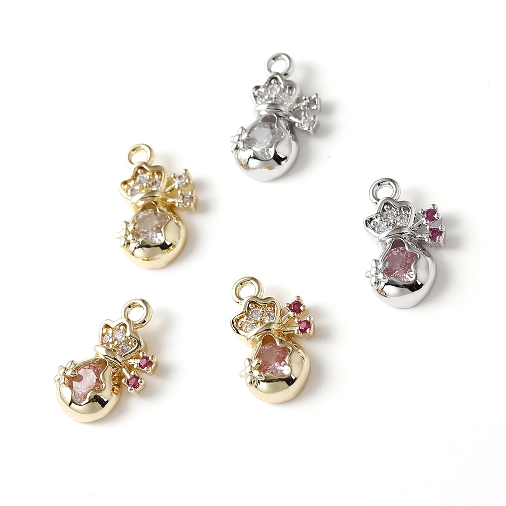 

4 Pieces Copper Plating with 14k Gold Exquisite Zircon Inlaid Small Lucky Bag Pendant DIY Jewelry Making Accessory Materials