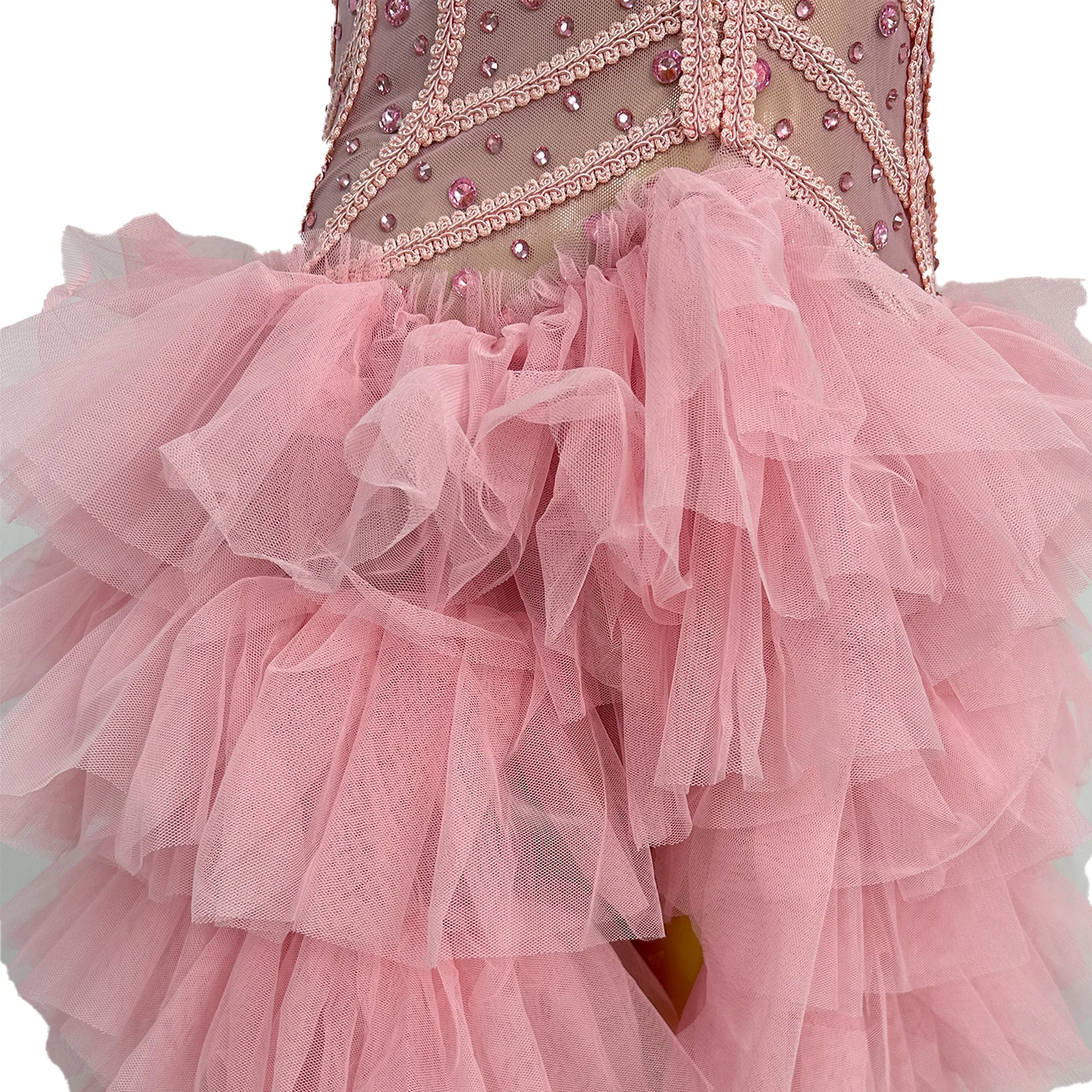 セクシーなピンクのラインストーンフリル付き誕生日イブニングバンケットロングドレス、女性用ホローアウトボールガウン、バックレスプロムパーティーディナードレス