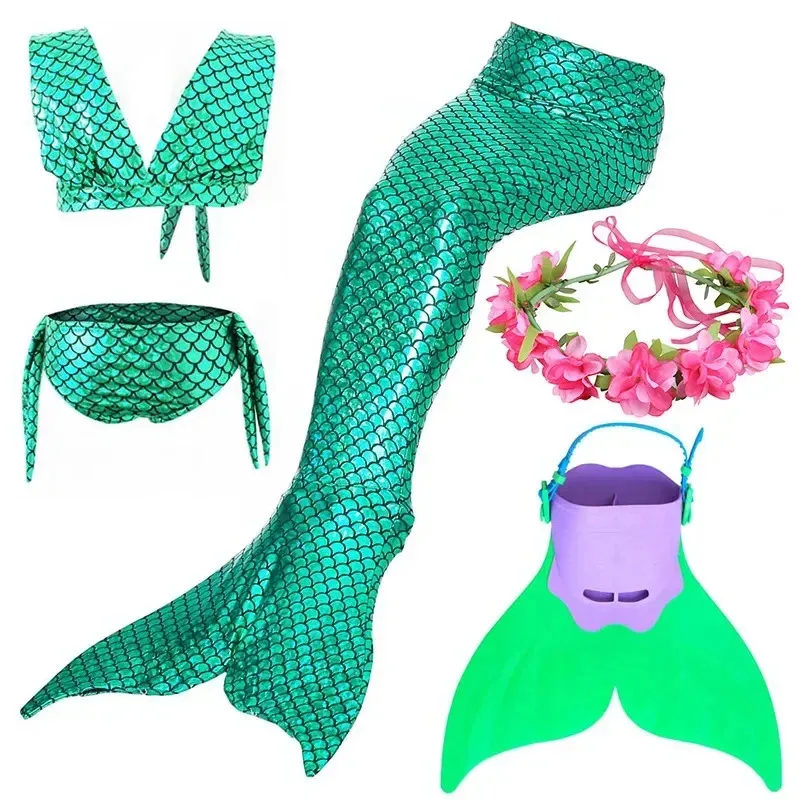 PrettyGirl เด็กว่ายน้ําหางนางเงือกสําหรับสาวชุดว่ายน้ําบิกินี่ชุดว่ายน้ําชุดนางเงือกคอสเพลย์เครื่องแต่งกายสามารถเพิ่ม Monofin