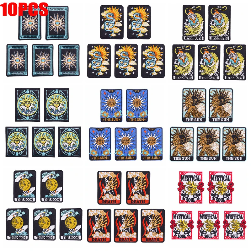 10 Teile/lose Neue Tarot Patch Stickerei Patch Eisen Auf Patches Für Kleidung DIY Jacken Jeans Hüte Rucksack Gestickte Nähen Abzeichen