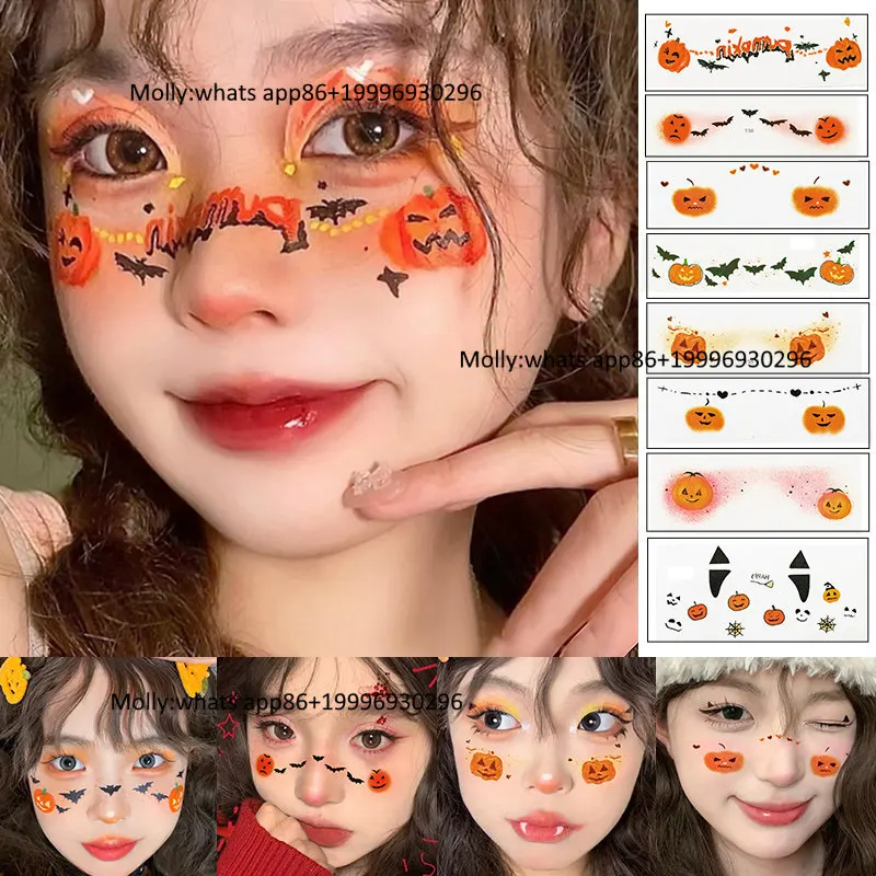 Halloween Decoration Face Stickers Makeup Makeup Props Kids Girls Pumpkin Tattoo Stickers Party Dress Up Face Stickers