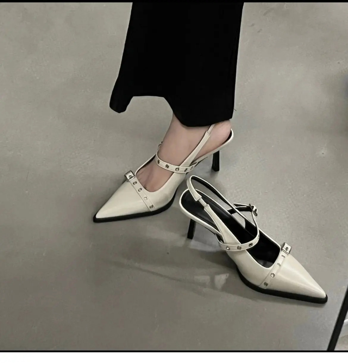 2023 New Spring Fashion Thick Heel Cross Strap Pointed Iow Heel SHallow Mouth One Word Buckle - French Women\'s hoes