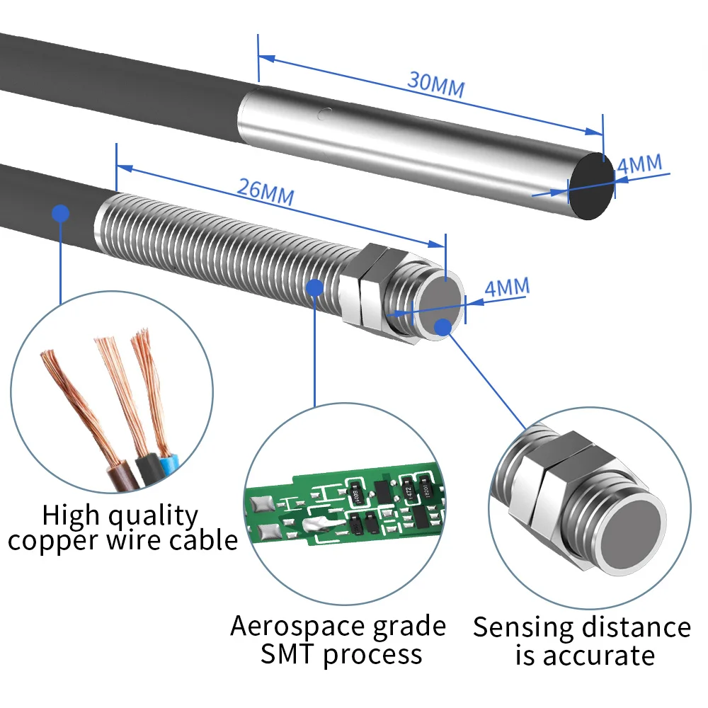 GTRIC M4 Series Small Inductive Proximity Switch NPN PNP NO/NC DC 10-30V Miniature Metal Detection Sensor with 2M Cable