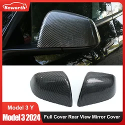 Rear View Mirror Cover For Tesla Model 3+ Highland 2024 Model Y Side Door Carbon Fiber Rearview Case New Model3 Car Accessories