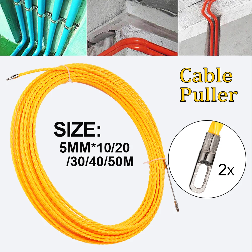 5mm 10-50M Cable Puller Fish Tape Reel Puller Fiberglass Metal Wall Wire Conduit For Telecom Electrical Wall Wire Conduit Tool