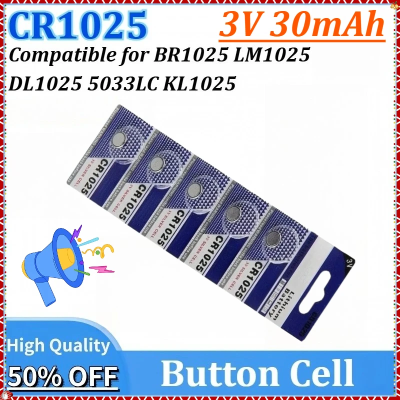 

5PCS-100PCS 3V 30mAh CR1025 Lithium Button Battery for Watch Toys Remote Clock 5033LC KL1025 BR1025 LM1025 DL1025 Coin Cell