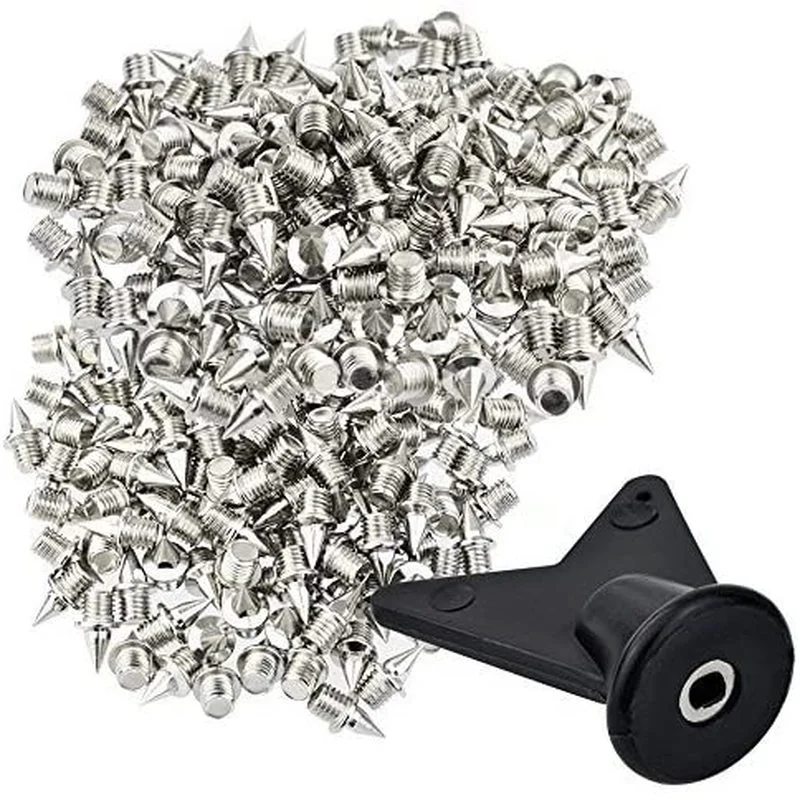 100pcs Stainless Steel Spikes with 1 Pcs Spike Wrench Track Shoe Replacement Spikes for Sprint Sports Short Running Shoes