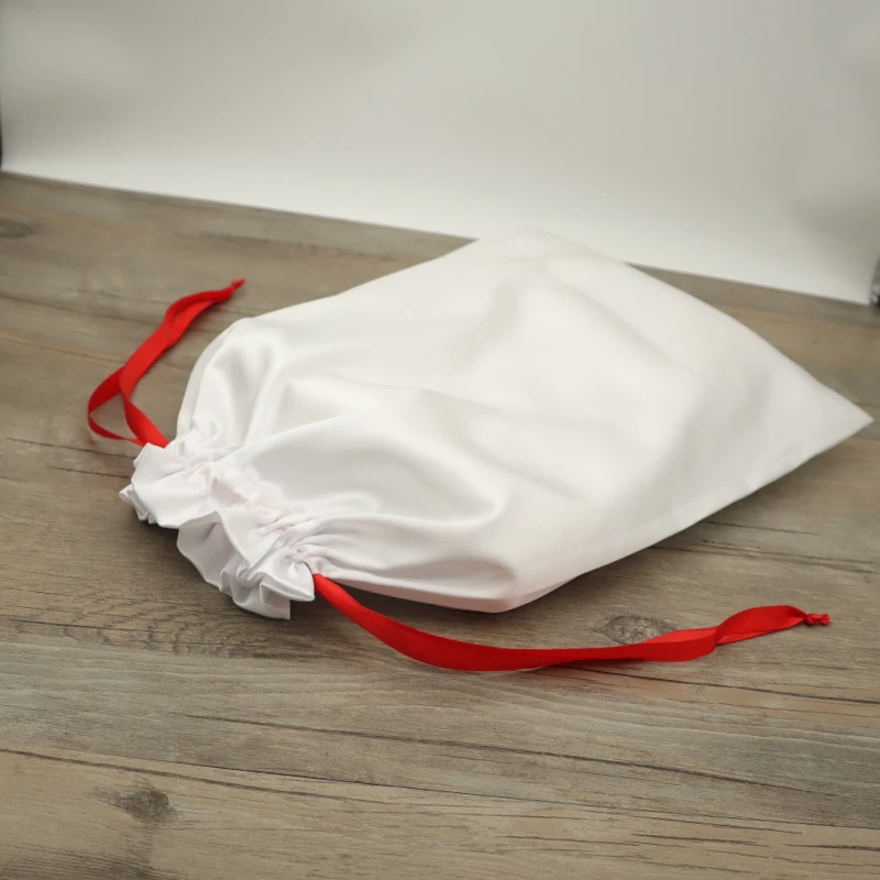 Satin Drawstring Bag Hair Extensions Wig Cloth Travel Storage Christmas Pouch Jewelry Cosmetic White Sachet Custom Logo 50p/lot