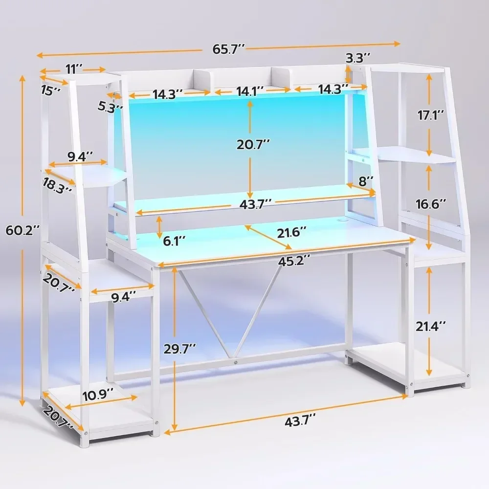 #For Gaming Desk 78.8'' with LED Lights, Hutch and Storage Shelves