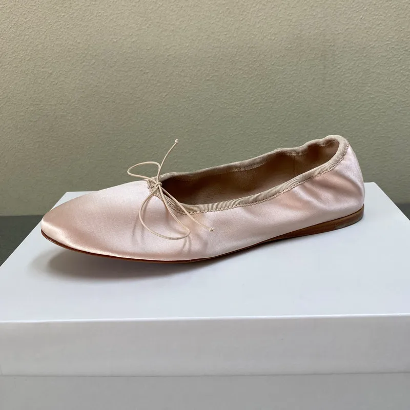Dave&di Minimalist Genuine Leather And Silk Flat Bow Ballet Shoes Women's Shoes Commuting Comfort Grandma Shoes For Woman