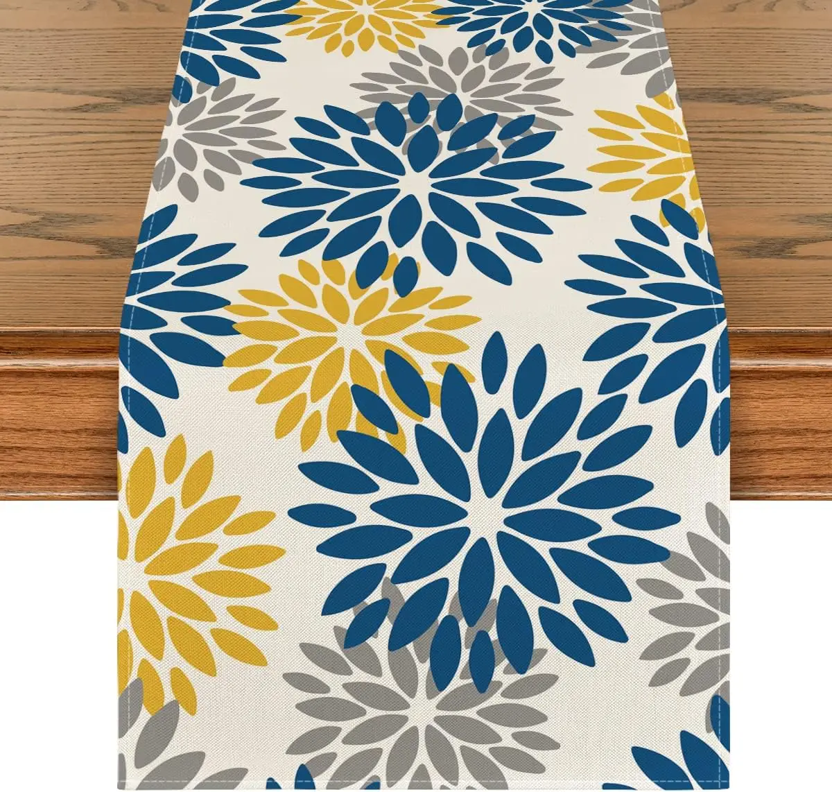 Blue Dahlia Floral Summer Linen Table Runners Seasonal Spring Dresser Scarf Table Decor Wedding Party Kitchen Dining Table Decor