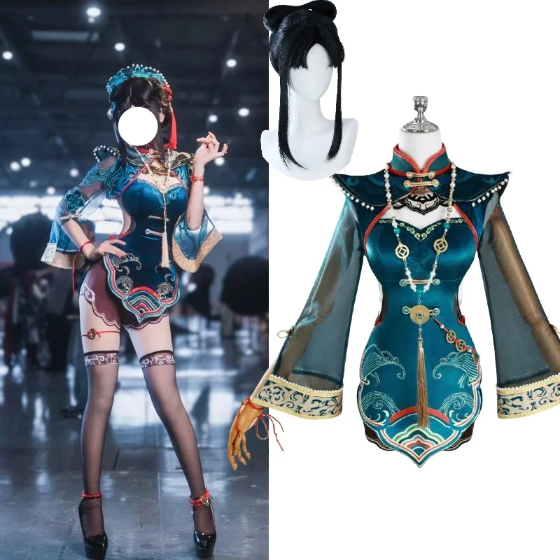 

Tessa Cosplay Game Naraka: Bladepoint Costume Chinese Vampire Green Dress Wig with Accessories Full Set for Women Party