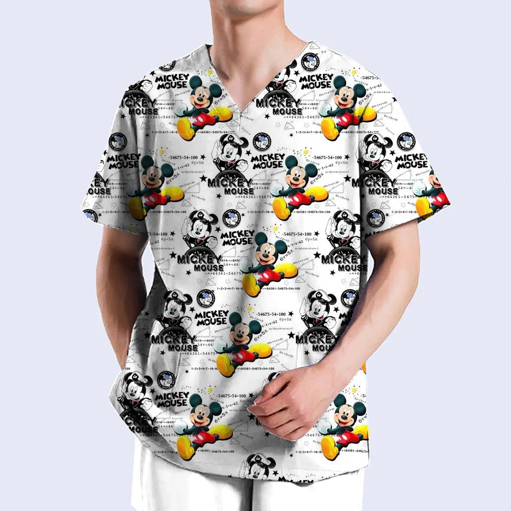 New Disney Mickey Mouse Scrub Top Printed Nurse doctor Nursing Shirt Hospital Clinic Surgical Blouse Women Men Medical Uniforms