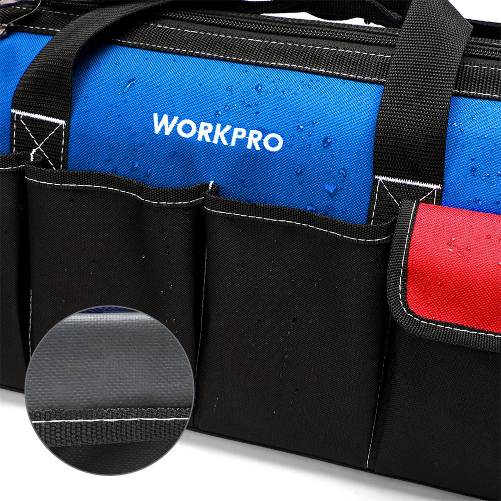 WORKPRO-Bolsa de herramientas multifunción impermeable, cinturón multibolsillo, organizador de herramientas anticaída, bolso de hombro para