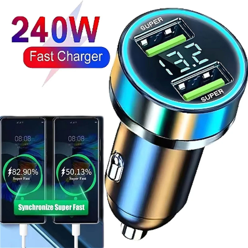 240W 2-poorts autosnelheidslader Digitaal display Spanningsmeting Universeel digitaal display USB-oplaadadapter Auto-accessoires
