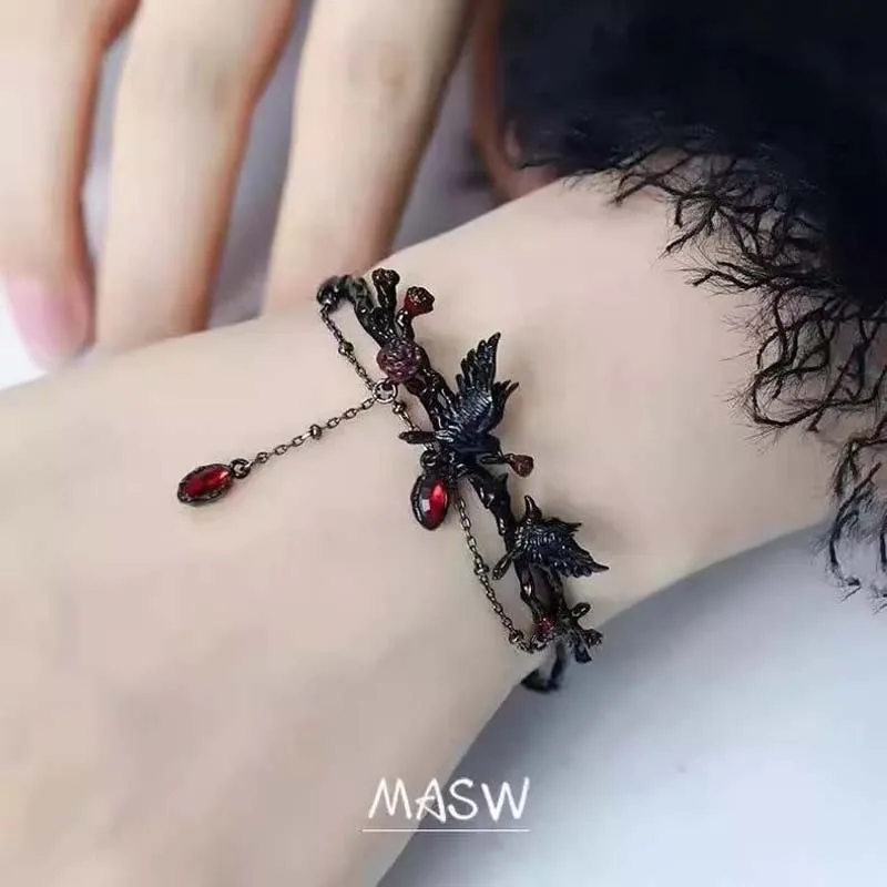 Dunkelheit Schmuck Goth Mandala Blume Manschette Armreifen Goth Krähe Armreif Punk Süße Cool Girl Feder Armband Zubehör Geschenke