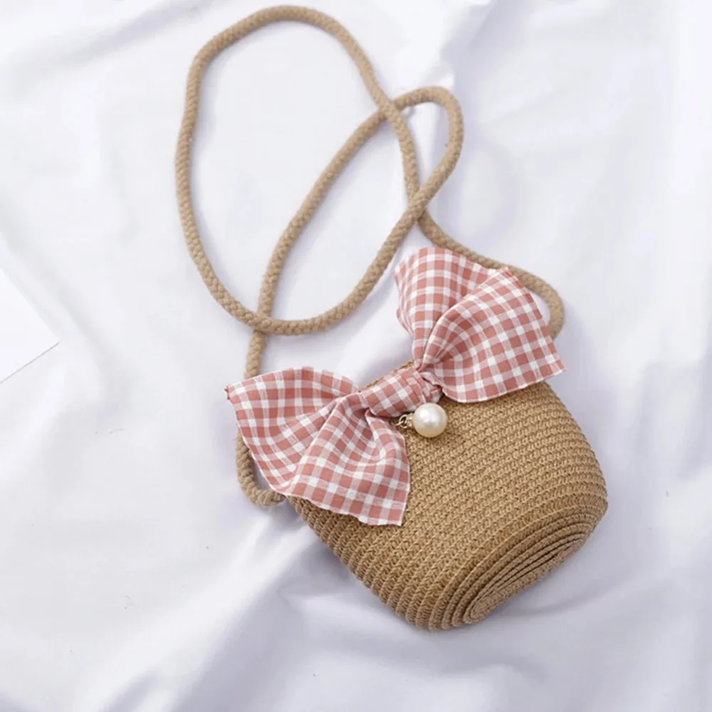 Summer Baby Flower Breathable Straw Handbag Bags Kids Bag Boy Girls Lovely Cute Keys Princess Mini Waist Packs Messenger Bag
