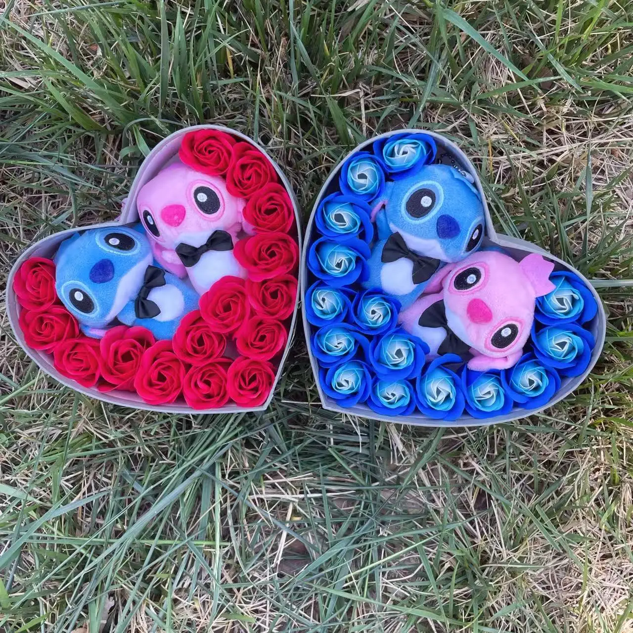 การ์ตูนอะนิเมะ Stitch ตุ๊กตา Plush ตุ๊กตาสัตว์ตุ๊กตาหัวใจของขวัญกล่องวาเลนไทน์คริสต์มาสวันเกิดของขวัญสําเร็จการศึกษา