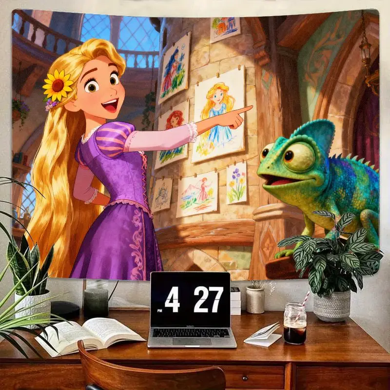 

1 шт., гобелен принцессы Диснея Рапунцель с Паскалем, сказочный мультфильм, настенное искусство для девочек, детская комната, спальня, декор для гостиной, подарок