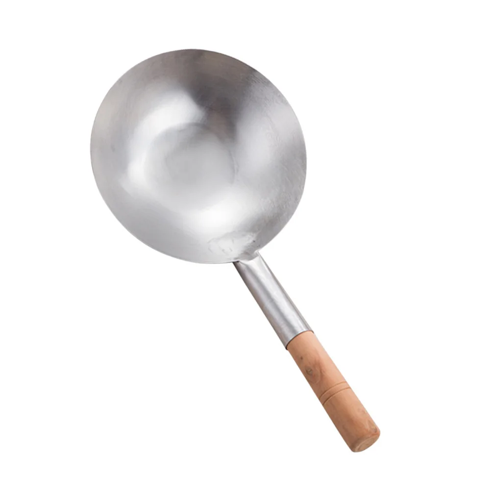 

Многоразовая сервировочная ложка из нержавеющей стали с деревянной ручкой, зеркальная полированная сервировочная ложка для домашнего ресторана, совок для воды из нержавеющей стали
