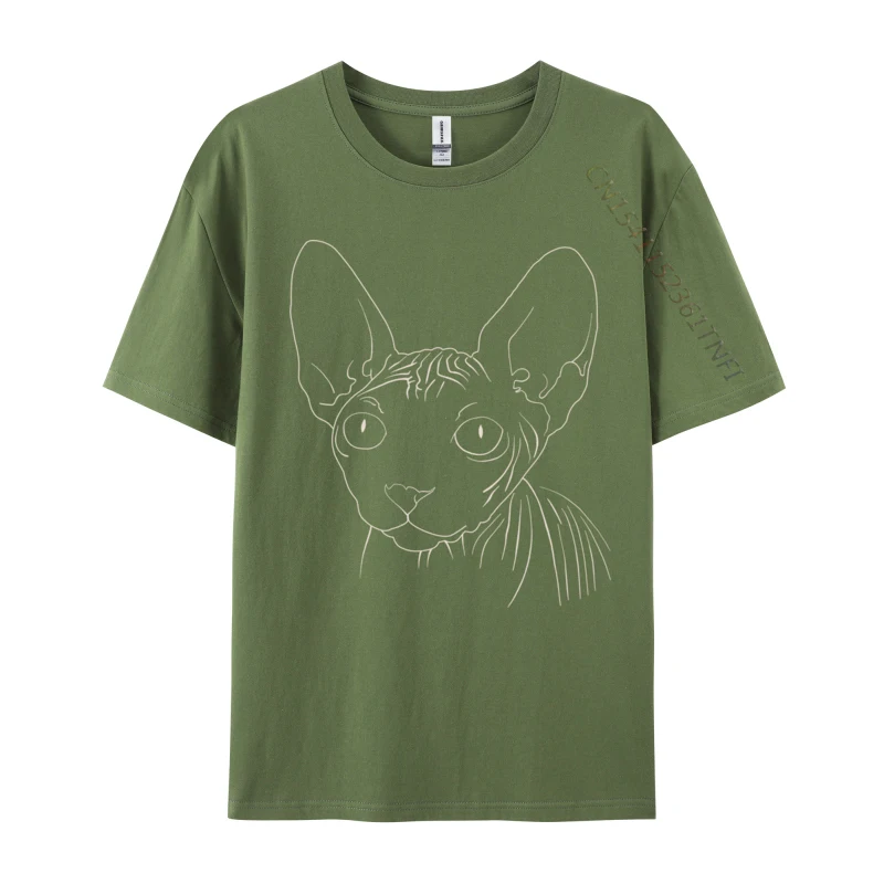 Sphynx Cat Lovers Cute Hairless Kitten Thin Lined Cats Head comfortable Normal Printed Autumn Tops Shirt Hip Hop Cotton