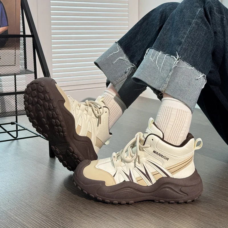 Retro dad high-top shoes women's autumn and winter new thick-soled heightening small hiking outdoor sports hiking shoes