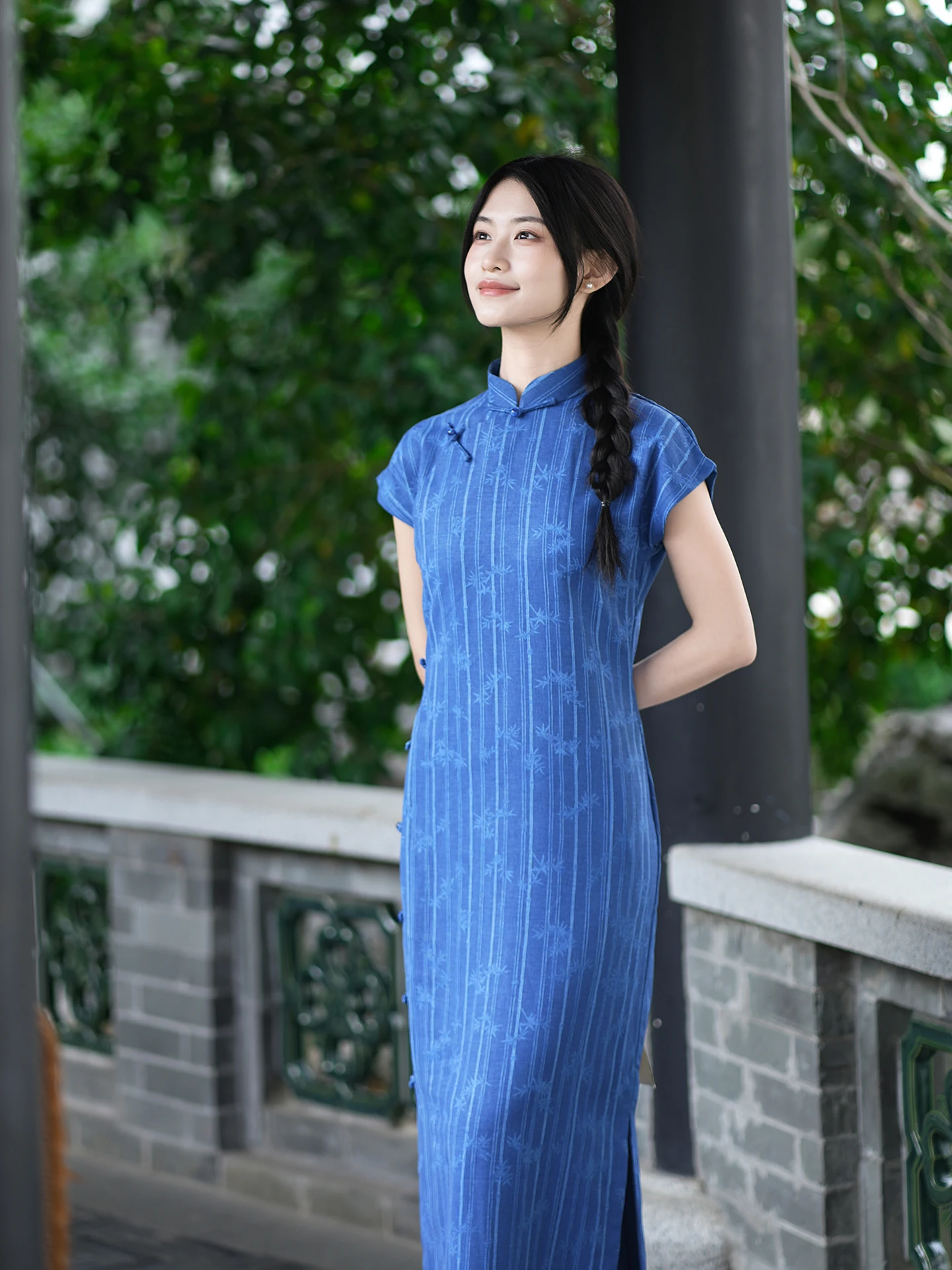 

New Chinese Sle Full Open Collar Spring Collection Retro Daily Wear Long Qipao ort Sve Stripe Pattern Dr