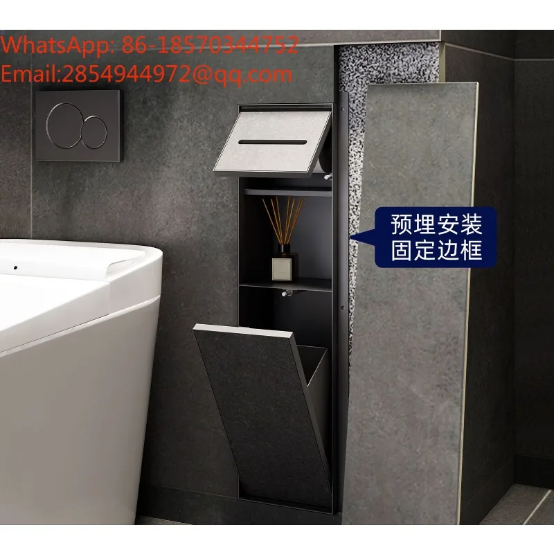 Bathroom Sink Built-in Pre-embedded Trash Bin, 304 Stainless Steel Concealed Bathroom Cabinet