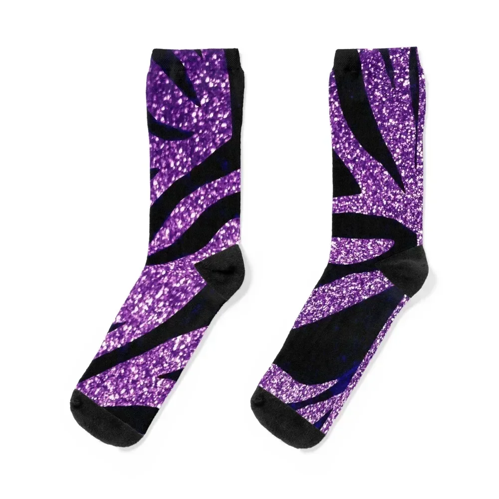 Photographic Image of Purple Glitter Zebra Print Socks floor Thermal man winter cartoon moving stockings Ladies Socks Men's