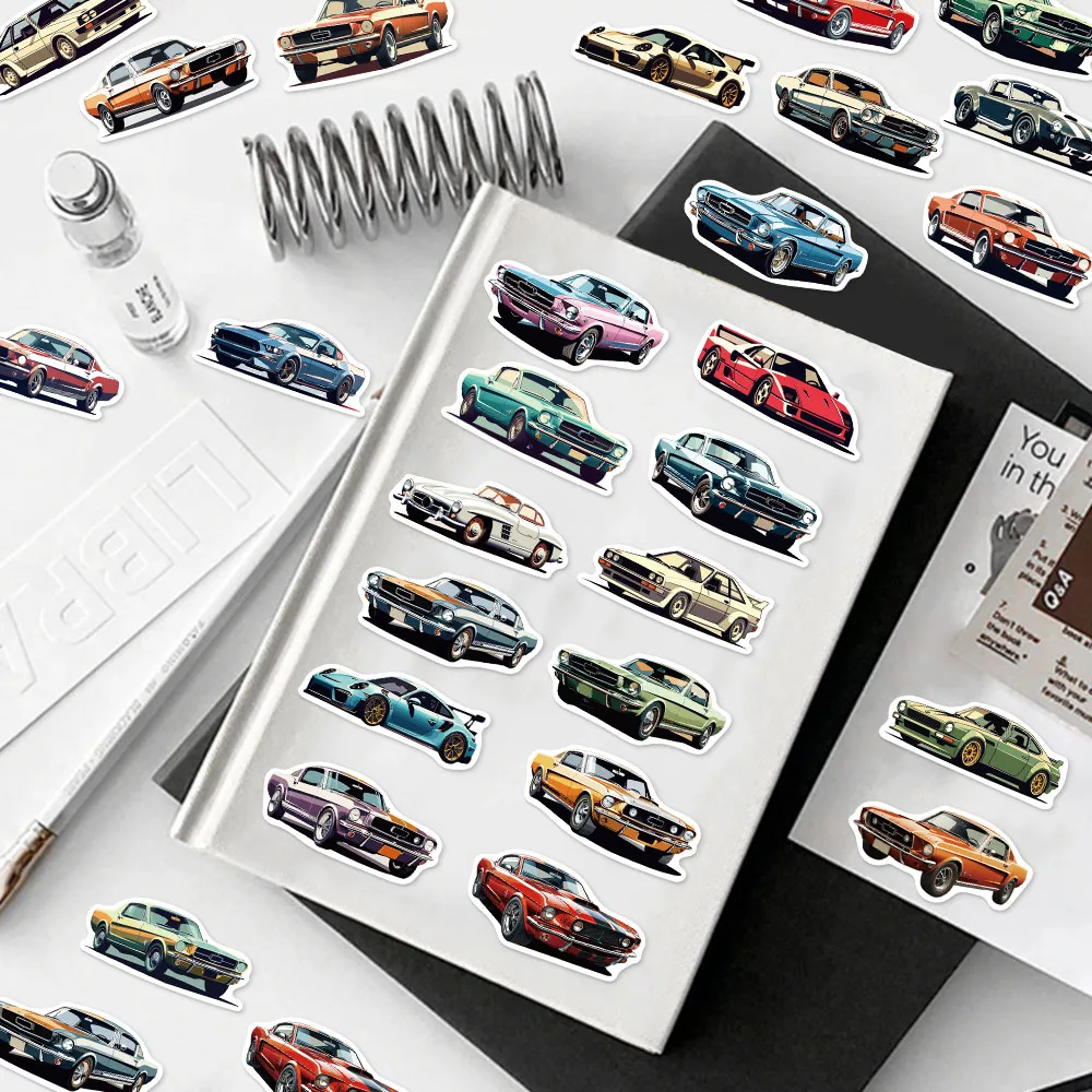 50 個漫画車人気楽しいステッカー DIY ステッカー手作りタグタブレットコンピュータ水カップおもちゃ装飾ステッカー