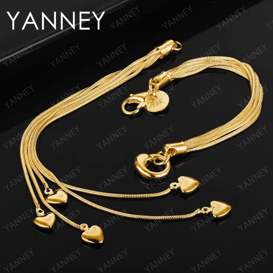 

Wholesale 925 Sterling Silver 18K Gold 8 Inches Tassel Heart Bracelet For Women Charm Party Gift Jewelry Fashion