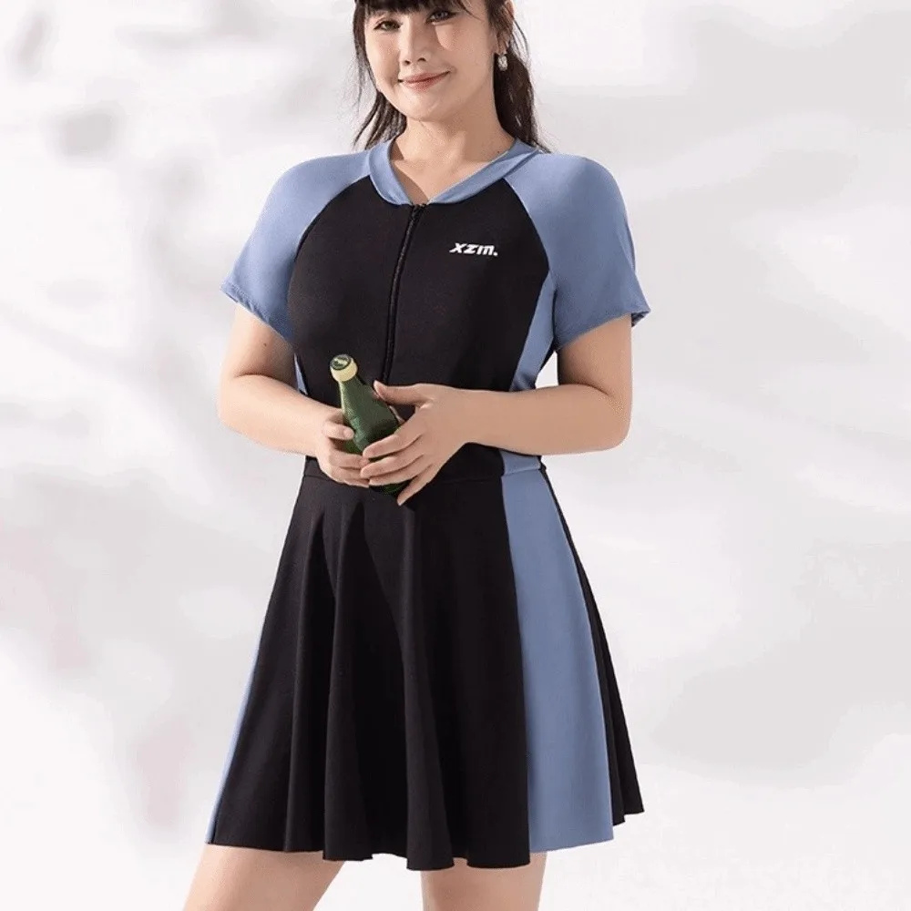 Beachwear Short Sleeve Swimsuit Loose Bikini Beachwear Clothings Women Bathing Suit Sun Protection Milk Ice Silk Swimwear Skirt